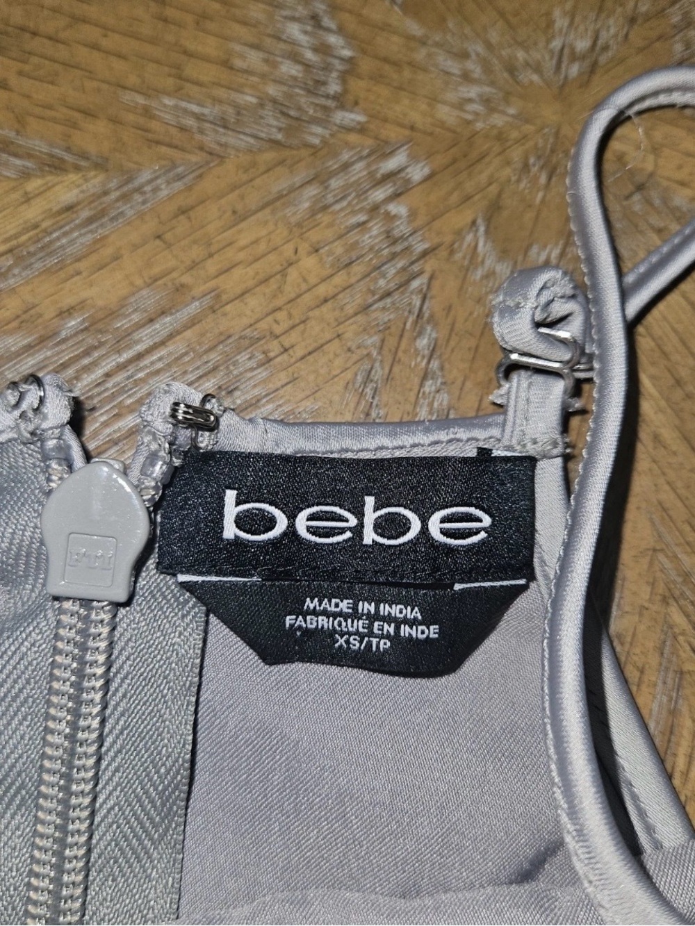 Y2K Bebe Beaded Mesh Satin Babydoll Peplum Cami Top Gray XXS - Picture 4 of 12